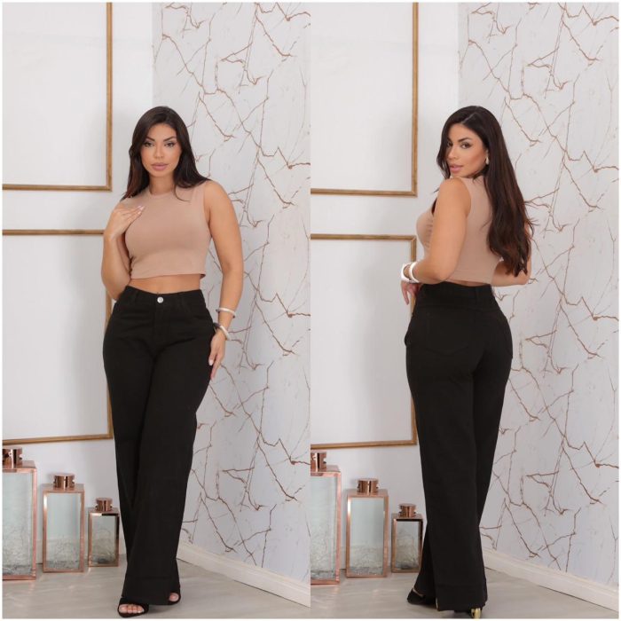 calÇa jeans wide preta