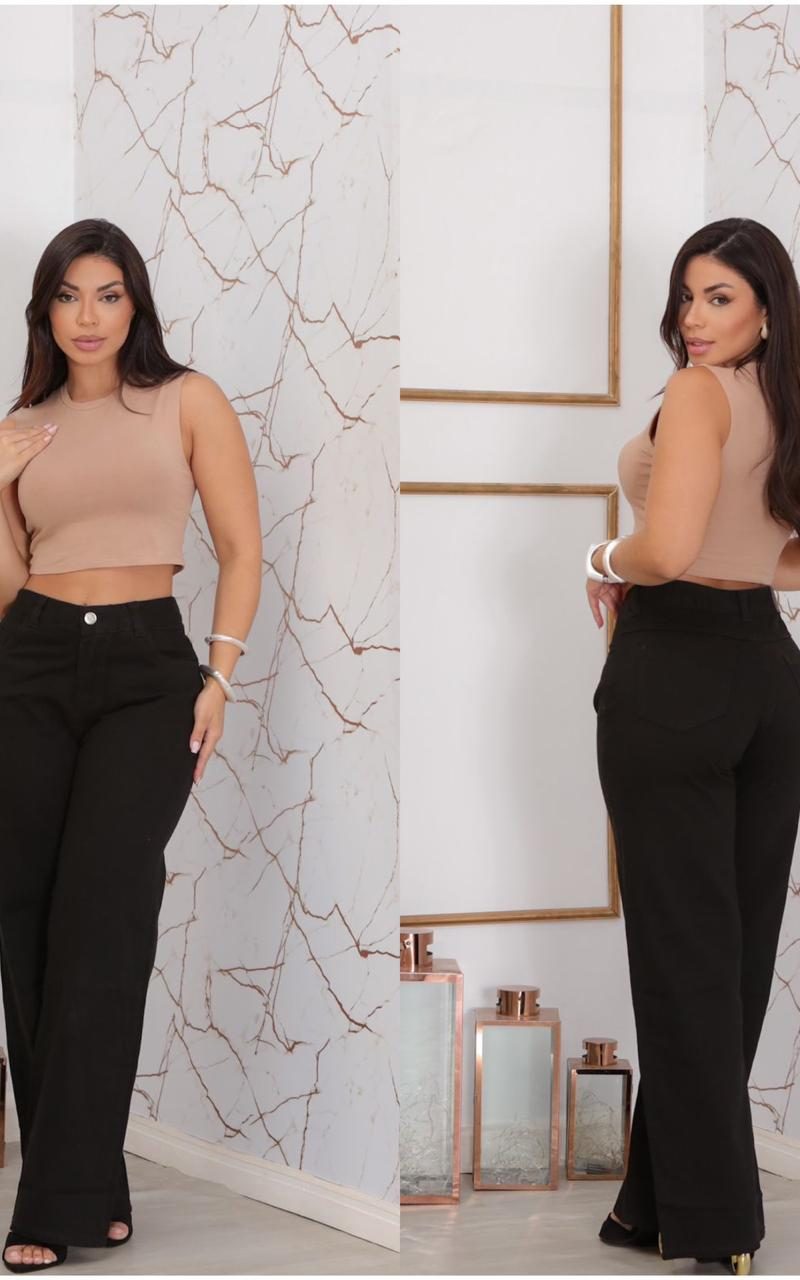 calÇa jeans wide preta